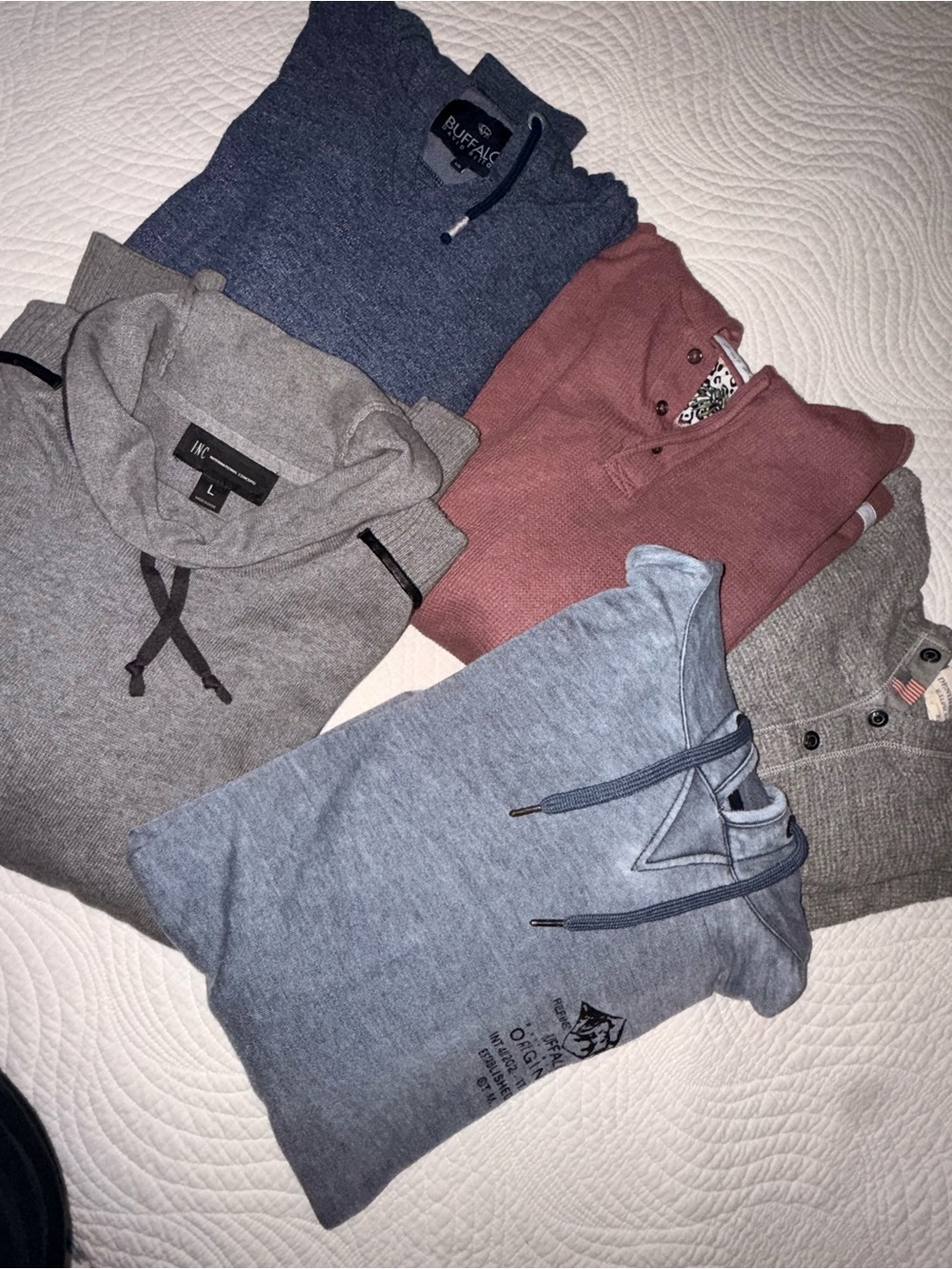 Bundle Mixed Men's Pullovers & Hoodie - Gray, Navy & Mauve Size (4) L & (1)XL